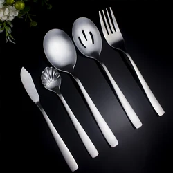 Matte Stainless Steel Serving Spoon Fork Knife Cutlery Set Gold Catering Restaurant Buffet Serving Utensils