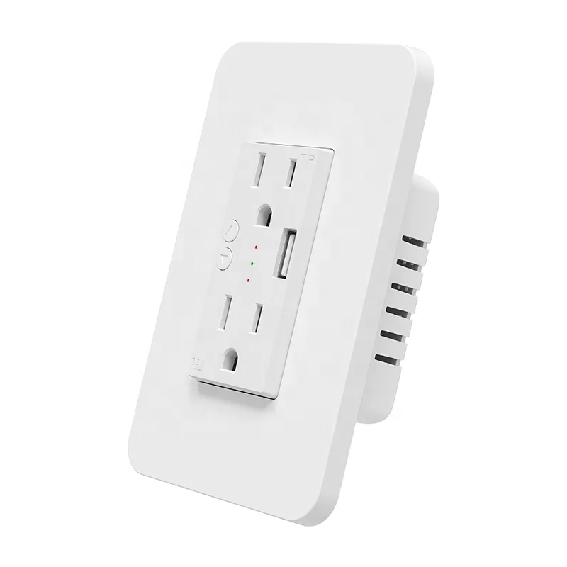 Smart WIFI wall socket with 2 sockets and 1 USB port, smart wall plug USB Smart WiFi Socket compatible with Alexa Google Home