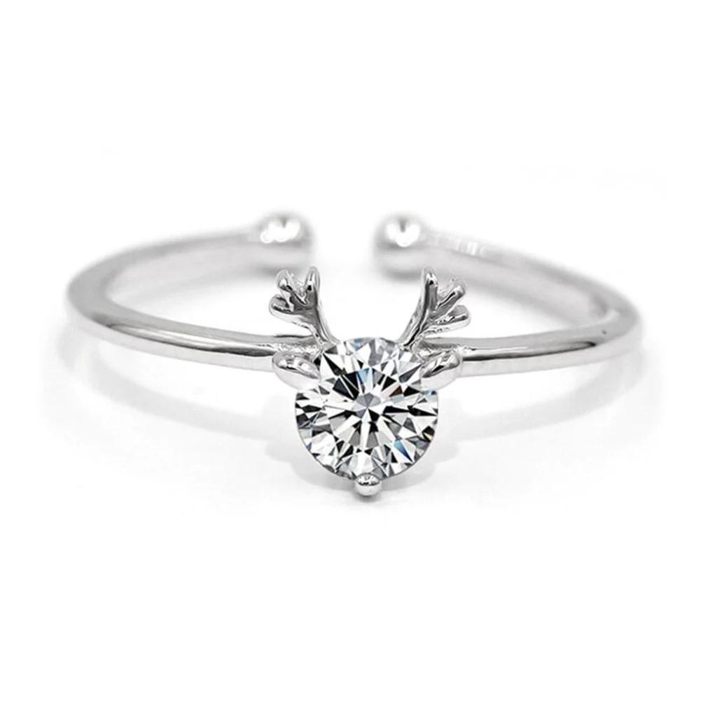 HOR01 RINNTIN Fine Jewelry Wholesale DIY Christmas Elk Deer Antler Head Adjustable Rings 925 Sterling Silver Women Rings