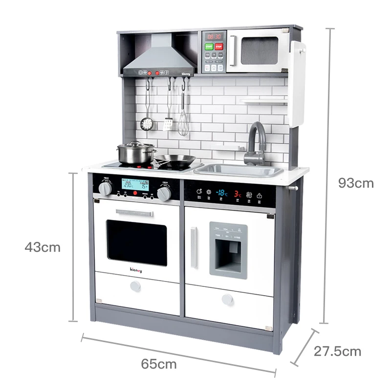 New shape hot sale wooden toys combined kitchen set refrigerator kitchen set toys wooden sound and light combination kitchen set