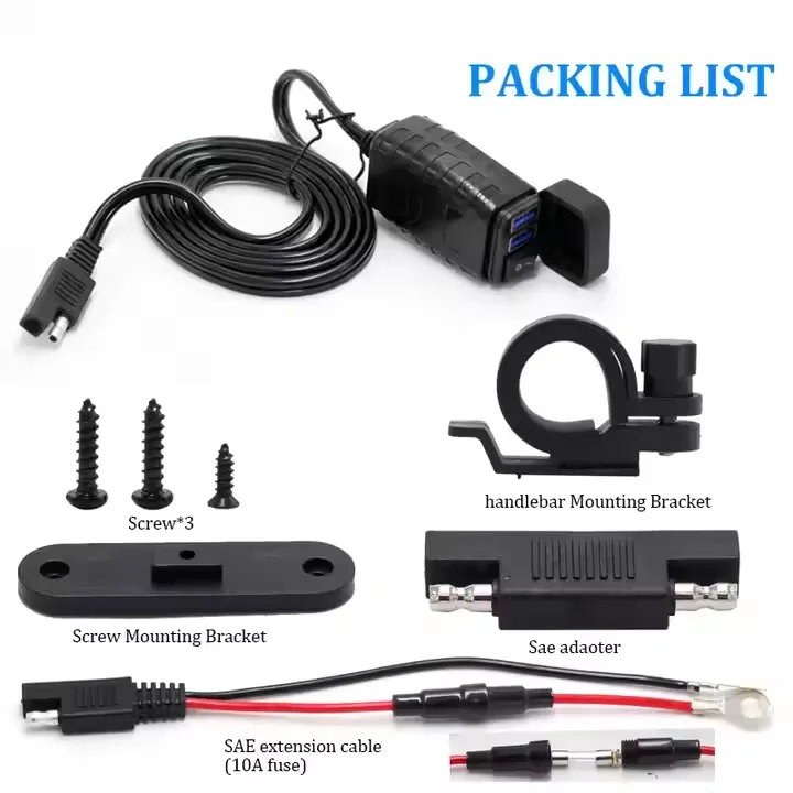 Waterproof Dust Cover Dual USB QC3.0 Fast Charge TPYE-C Motorcycle USB Charger Handlebar Fixing Mobile Phone Car Charger