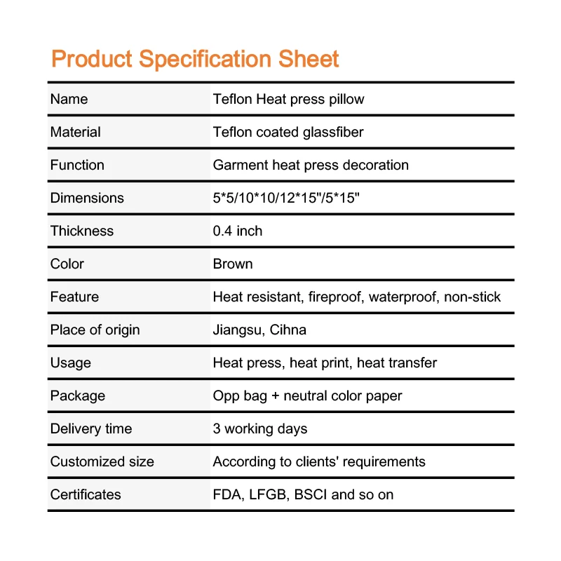 Heat Press Pillow Heat Transfer Pillow Set with 4PCS Non-Stick PTFE Pressing Pillow PTFE Sheet for Heat Press