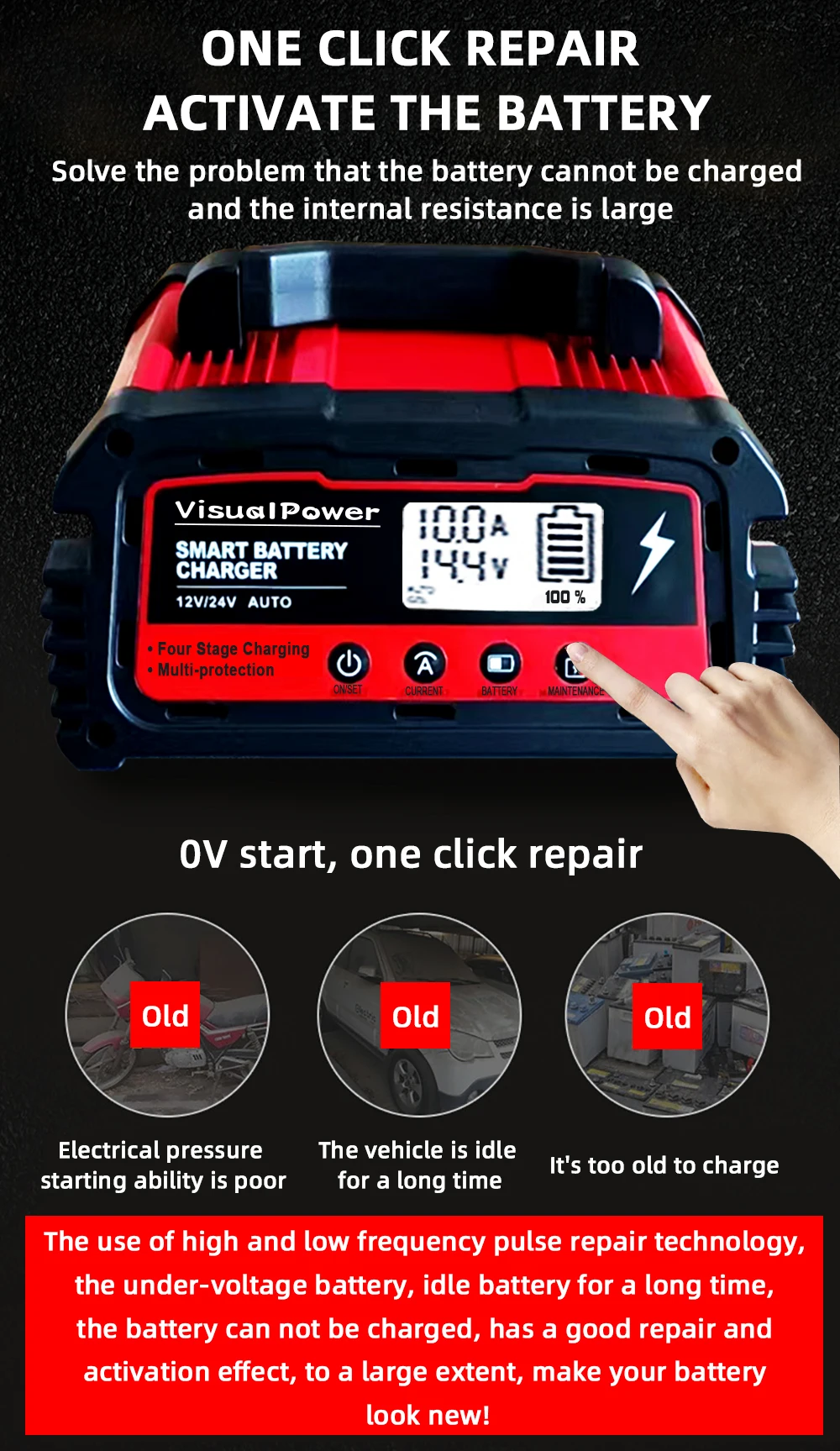 Car Battery Charger 25A/10A/5A 12V 24V Lead Acid Battery Chargers Automobile 12/24 Volt Fully-Automatic