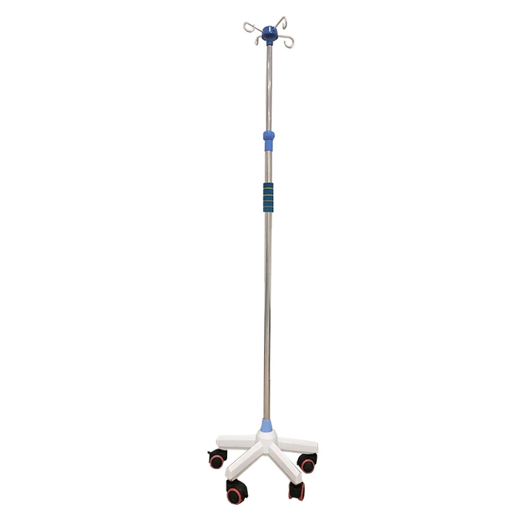 Hospital 5 legs mobile stainless steel infusion/IV pole drip stand