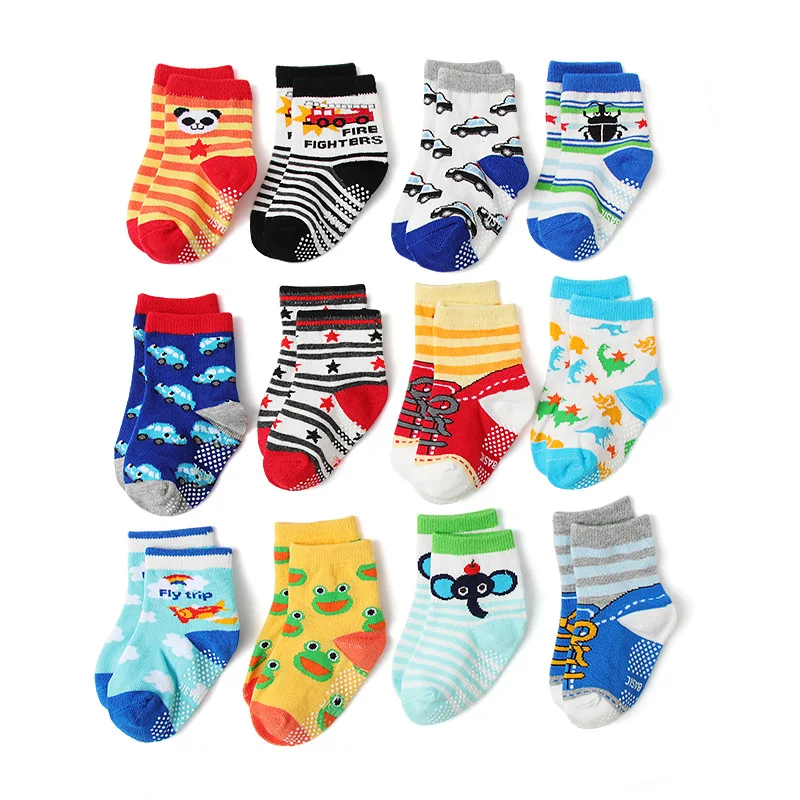 KTS- 801-3 High Quality Non Slip Grip Cartoon Cotton  Anti Slip New Born Girl Boys Baby Socks