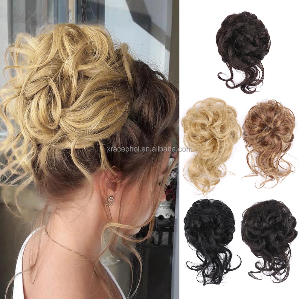 High Temperature Fiber Synthetic Curly Hair  with Elastic Band Messy Bun Hair Piece for Women Girls