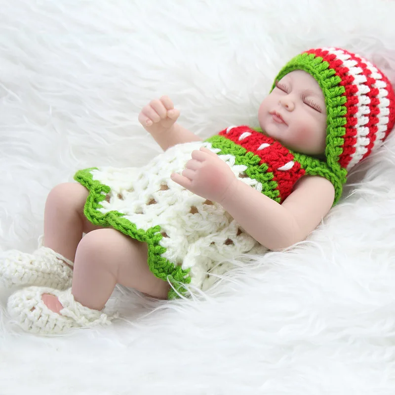 26cm Green Dolls Toys Realistic Mini Reborn Soft Silicone Sleeping Reborn Girls Dolls
