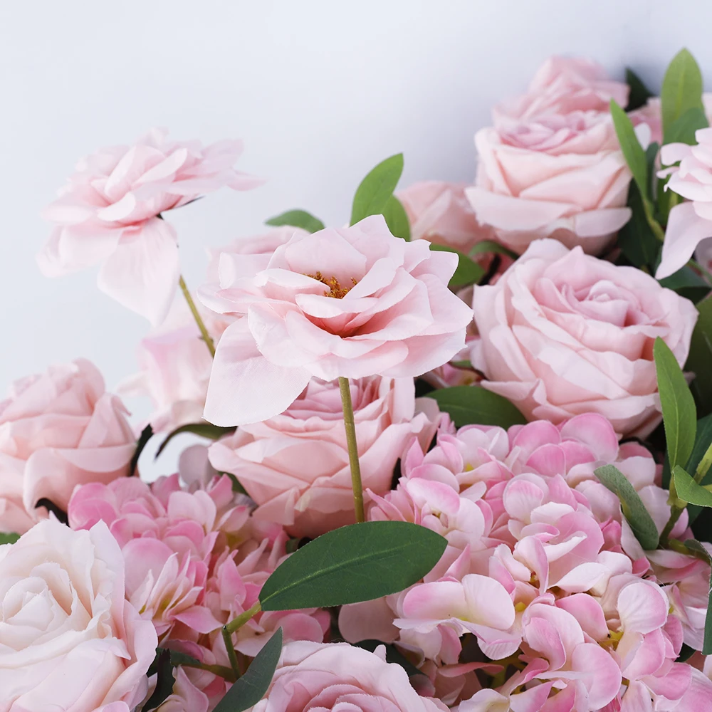 Customizable Pink rose table runner artificial flowers for wedding decoration bridal background wedding flowers