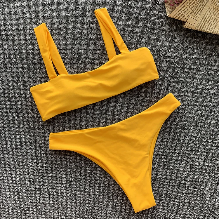 Teen Sheer Bikini Padded 2 Pieces Push Up Swimsuit High Cut Bikinis High Waist Bottom Style Brazilian Bikini Sets