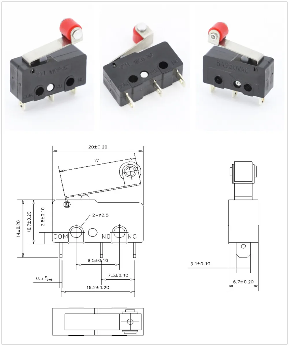 10PCS Hot sale Mini Micro Switch 3Pin With Roller Limit Switch-L 3Pin PCB Mount Hinge lever Subminiature Basic Limit Switch