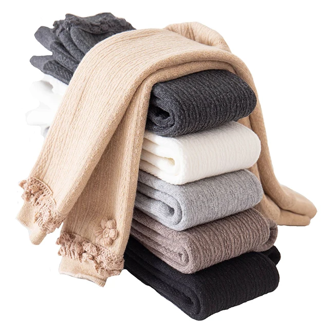 Зимние утепленные корейские брюки для девочек модные кружевные леггинсы с оборками удобные пушистые флисовые детские