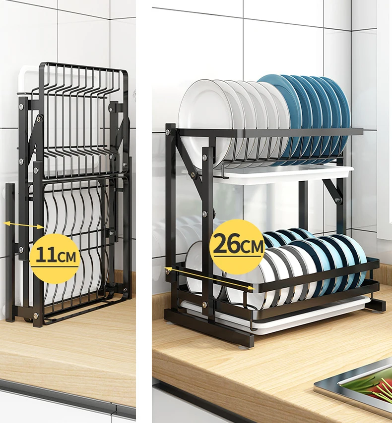 2 Tier Dish Rack, Dish Drying Rack Kitchen Organizer with Drain Board