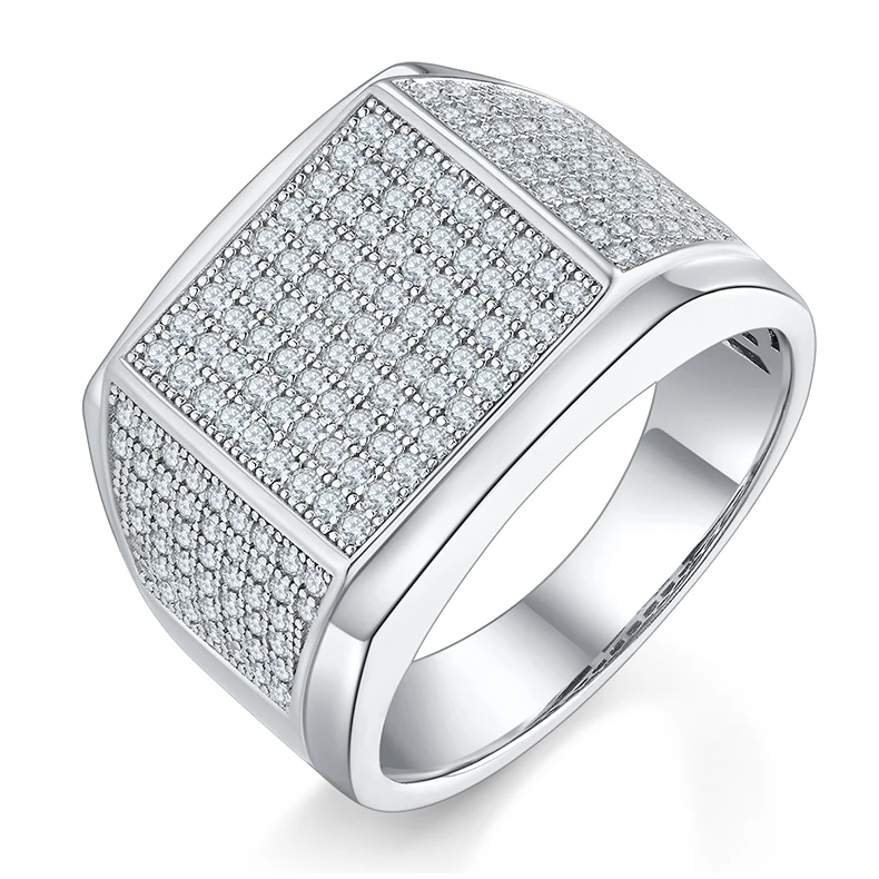 Wholesale Custom Iced Out Hip Hop Cuban Link Ring VVS D-color Moissanite Diamond Ring Gold Plated 925 Sterling Silver for Men