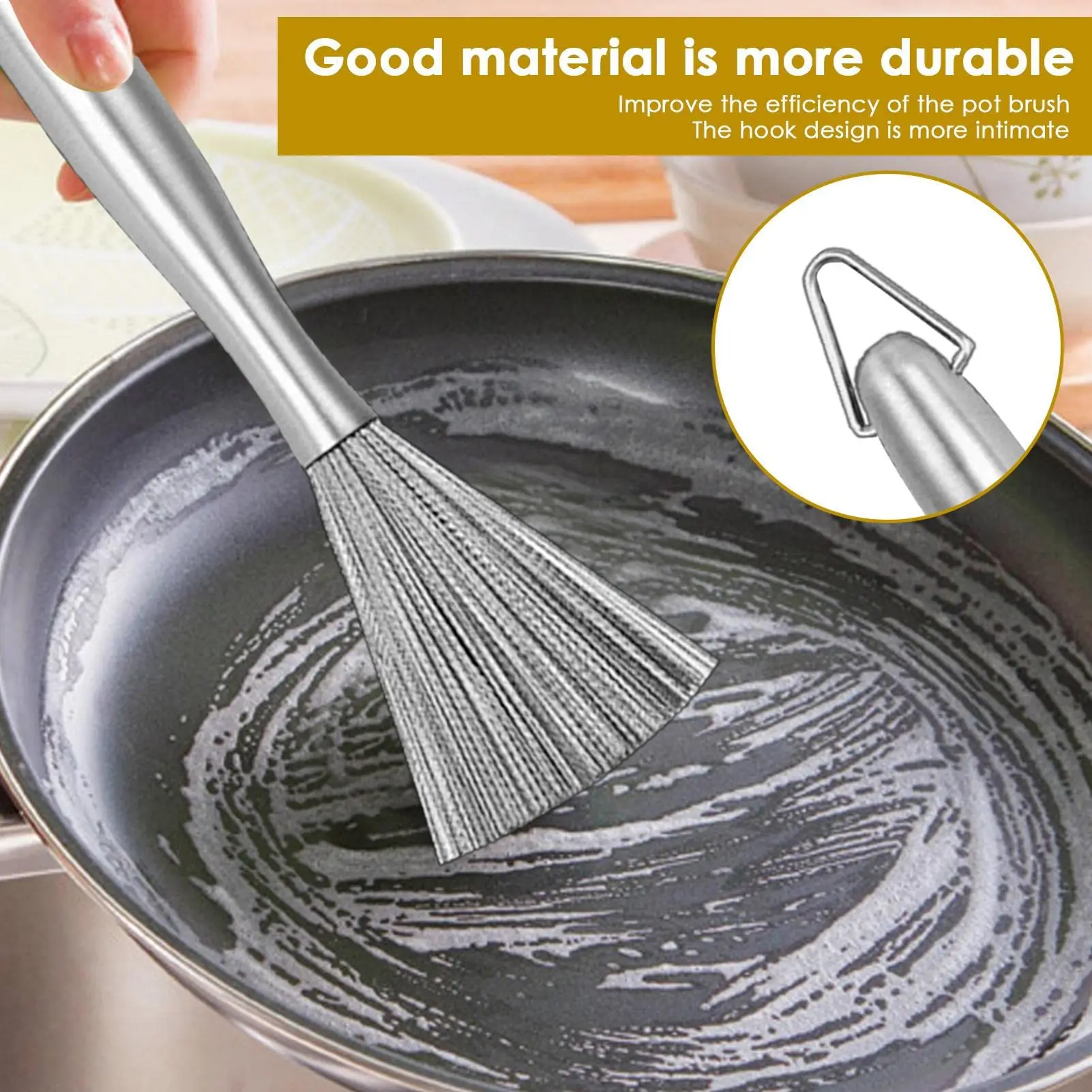 Stainless Steel Flexible Pot Cleaning Brush Kitchen Not Hurt the Dishwashing Brus Hung Long Handle Wire