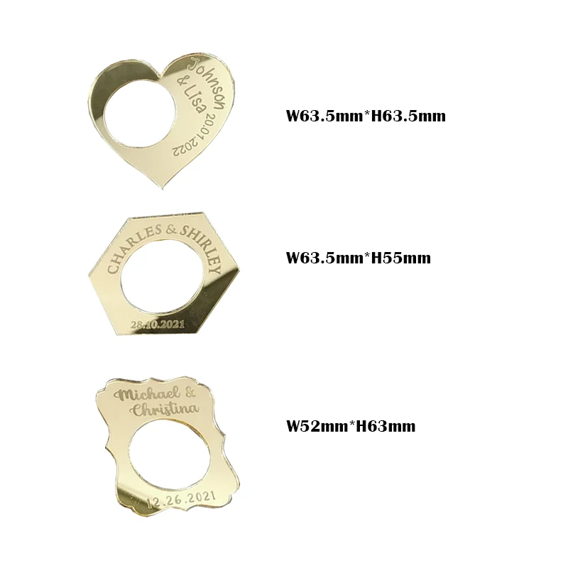 Wedding Party Table Decor Personalized Engraved Luxury Gold Silver Acrylic Mirror Napkin Ring