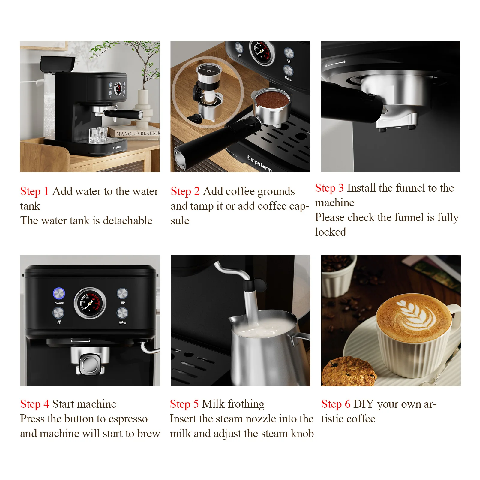 Empstorm 04E semi automatic brewing machine milk frother coffee latte capsule discount coffee machine for home hotel