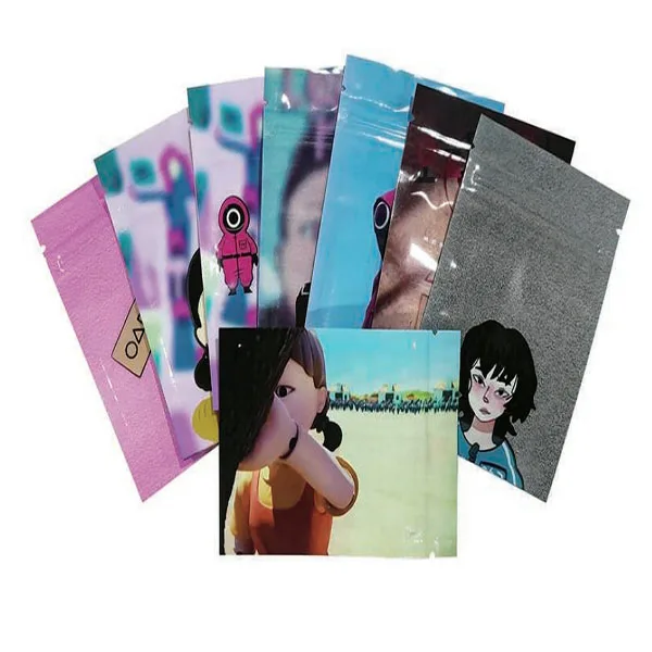 Custom Glossy Holographic Three-Sided Sealing Laser Film Plastic Food Packaging Bag with Zipper Top Smell Proof