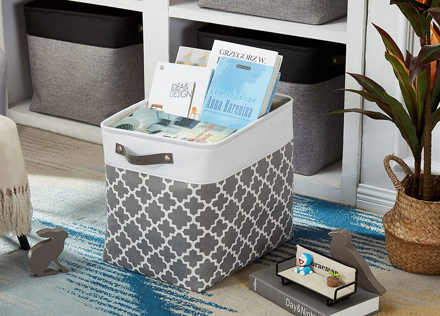 KUYUE Storage Basket Collapsiblerope Storage Box Organizer Foldable White Clothing Organizer Modern Folding Rectangle Manual