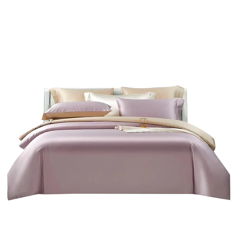 Percale Ashy Purple with Champagne Gold Dual Front Duvet Cover Set Queen Size Luxe Hotel Bed Linen