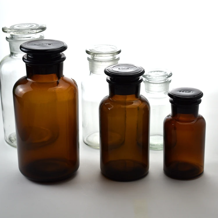 Chemistry Lab Equipment Apothecary Jar Glass Laboratory Chemistry Glass Bottle Glass Stopper Wide Mouth Reagent Bottle 1oz