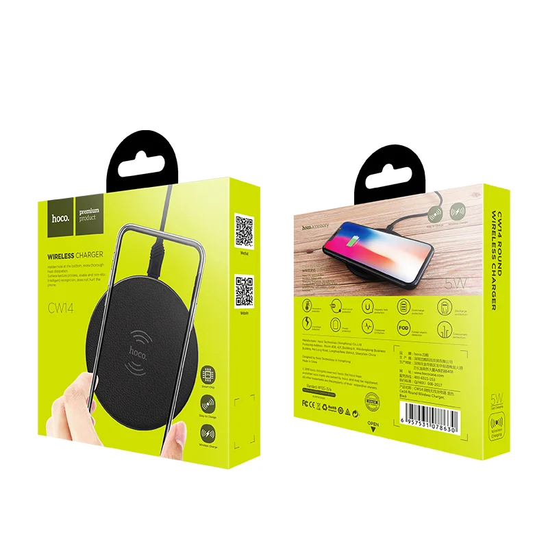 HOCO CW14 Wholesale DC 5W Universal Round Fast Charging Smart Phone Wireless Charger Pad For iPhone