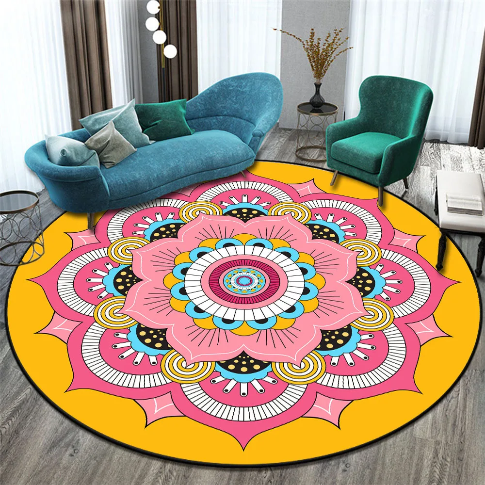 Машинная стирка ацетатного волокна круглый ковер для гостиной в этническом стиле ретро с рисунком мандалы