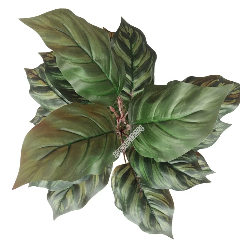 Factory wholesale cheap red Calathea fake plant artificial leaves for pot decoration
