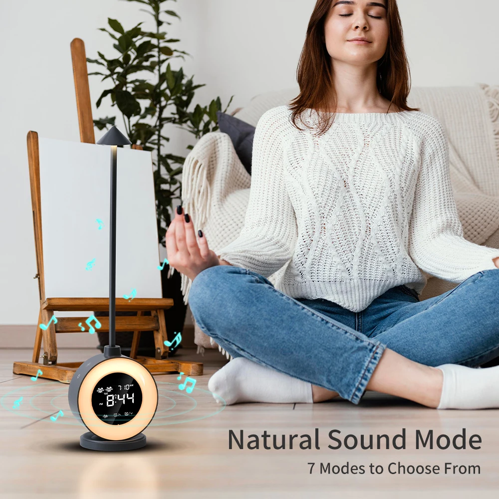 Dual alarm clock wake up light natural sound  adjustment touch dimming timer night light portable bedside led mood table lamp