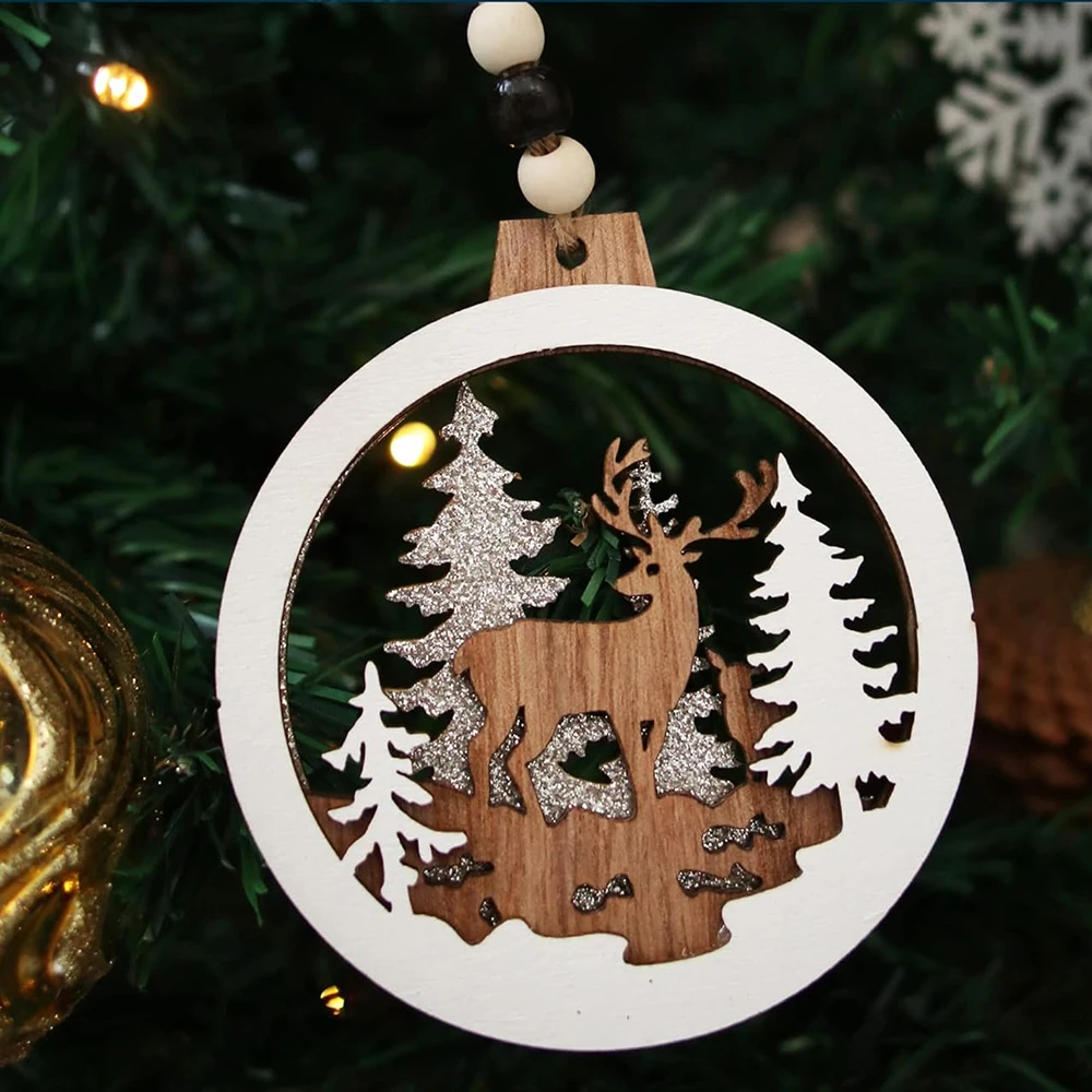 Wholesale Wood Deer Pendant with Christmas Tree Hanging Decorations Laser Cutting Wooden Christmas Ornament Eco-friendly