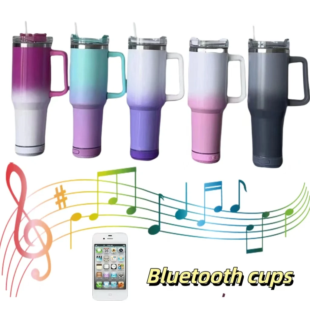 USA warehouse matt colored macaron blank sublimation Smart Music Player 40oz skinny straight speaker music tumbler