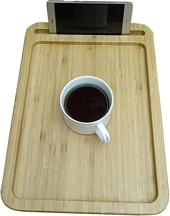 TV Snack Sofa Tray Sofa Arm Clip Table Durable Bamboo Sofa Tray Space-Saving & Practical Couch Table