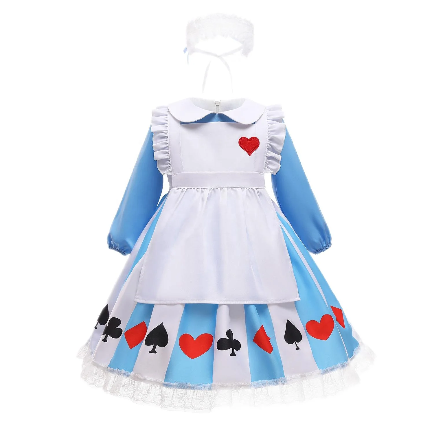 Halloween Fairy Tales Fancy Miss Wonderland Costume Dress Up Set for Girls With Apron And Headband Set