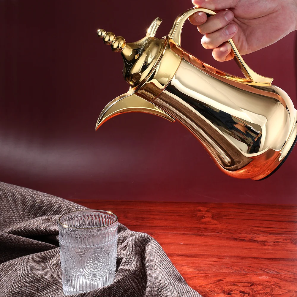 Новое поступление Арабская Серебряная Золотая цветная двойная стена нержавеющая Изолированная 750 мл вакуумная колба даллах горшок