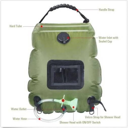 Hot Sale Outdoor Camping Travel 20L PVC Waterproof Camping Shower Storage Bag