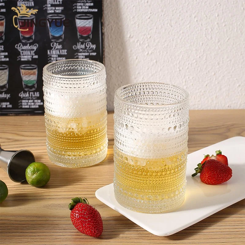 JINGYUE Wholesale Embossed Old Fashioned Mojito Cognac Barware Hobnail Beaded Glass Cups for Wedding Graduation
