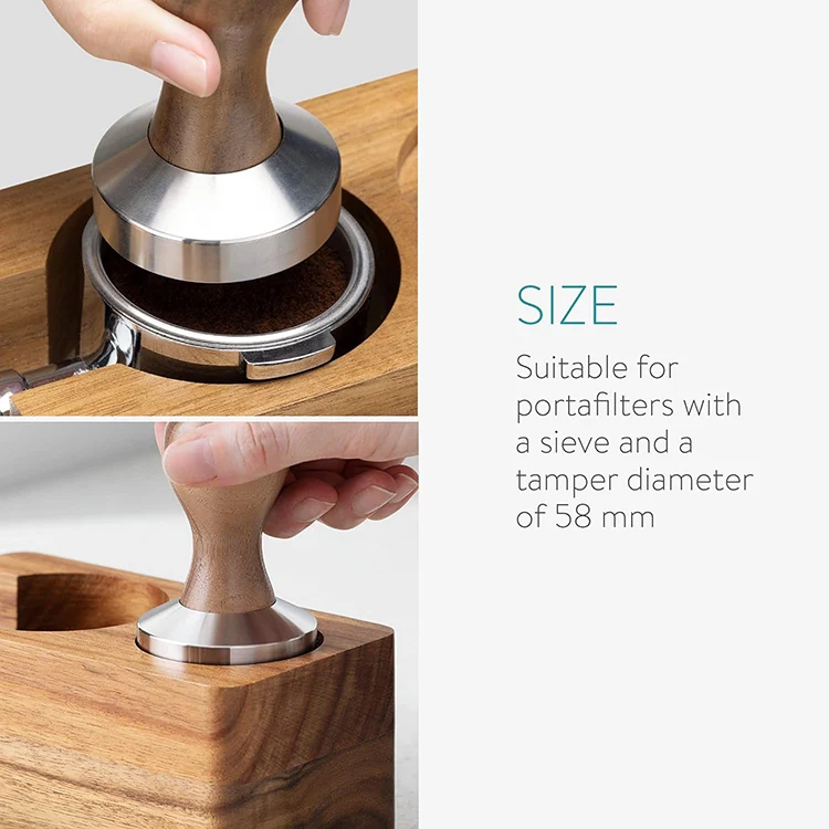 Natural Wood Tamping Station for Coffee Customized, Portafilter Tamping Holder Fits 58mm