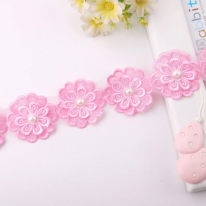 Manufacturers new popular wedding dress footwear clothing accessories lace handmade organza net nail bead edge