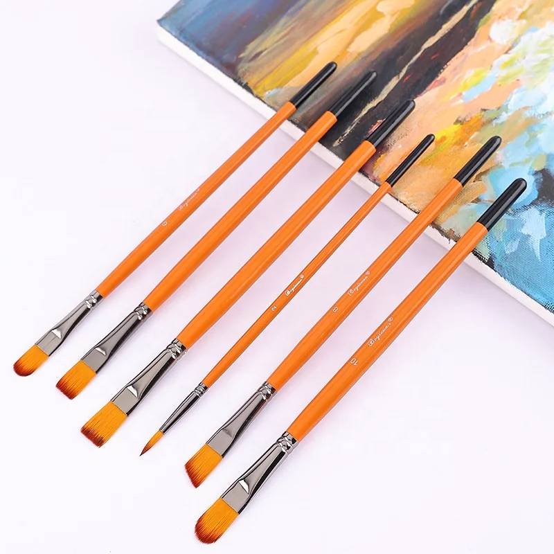 Paul Cezanne Hot Sale Nylon Hair Flat Shape Wooden Artist Oil Painting Brushes Short Handle Artist Brush Set