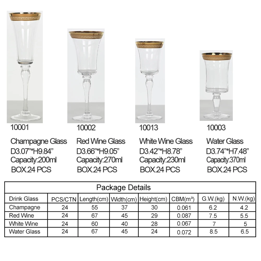 Wedding desktop decoration gold rimmed wine glasses for wedding party water goblet Customized logo for crystal glass wine glass