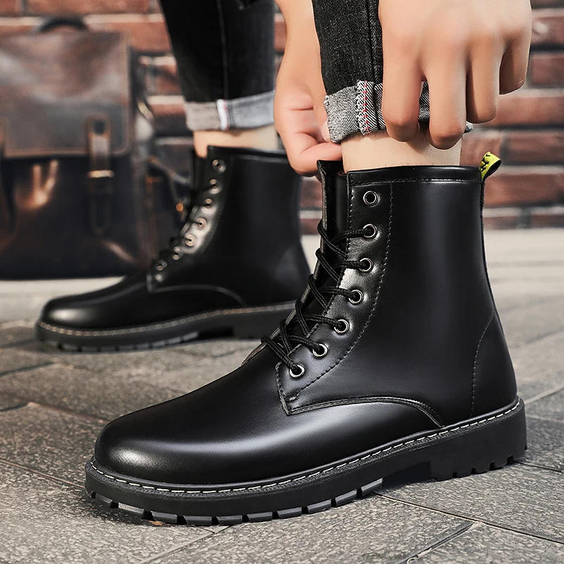 Factory Price Wholesale Classic Lace Up Design Black Leather Martin Boots For Men Shoes