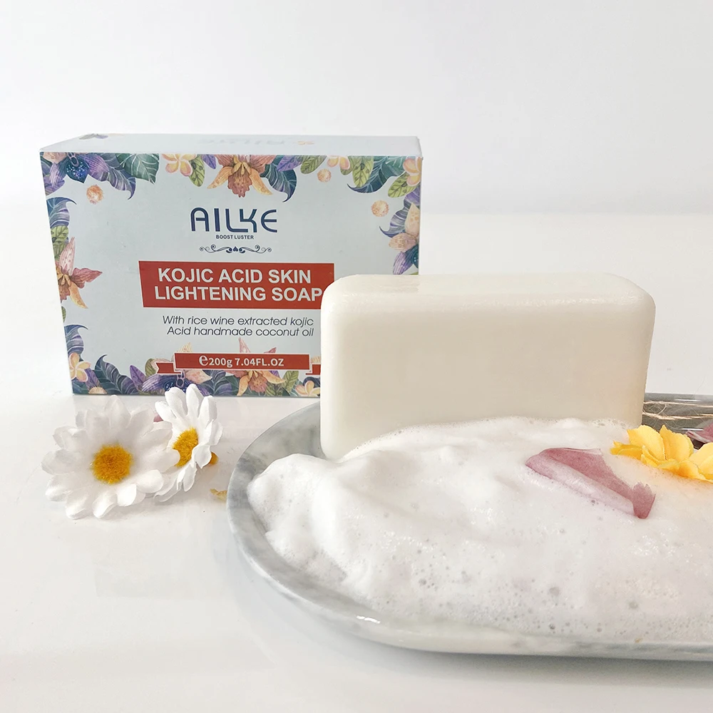 AILKE Kojic Acid baby Skin lightening acne soap with Rice wine extracted handmade coconut oil soaps for oil skin