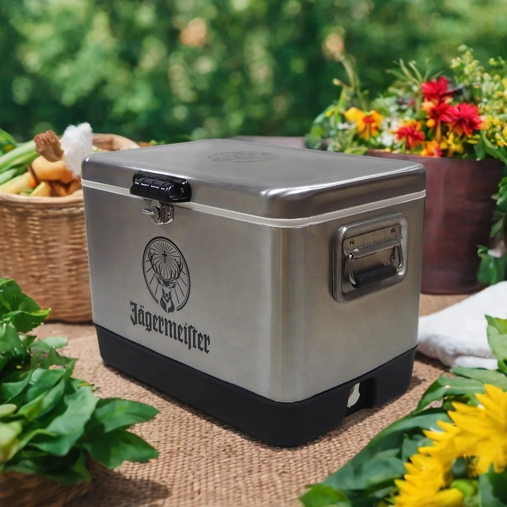 54QT Metal Cooler Box Retro camping ice cooler holiday box