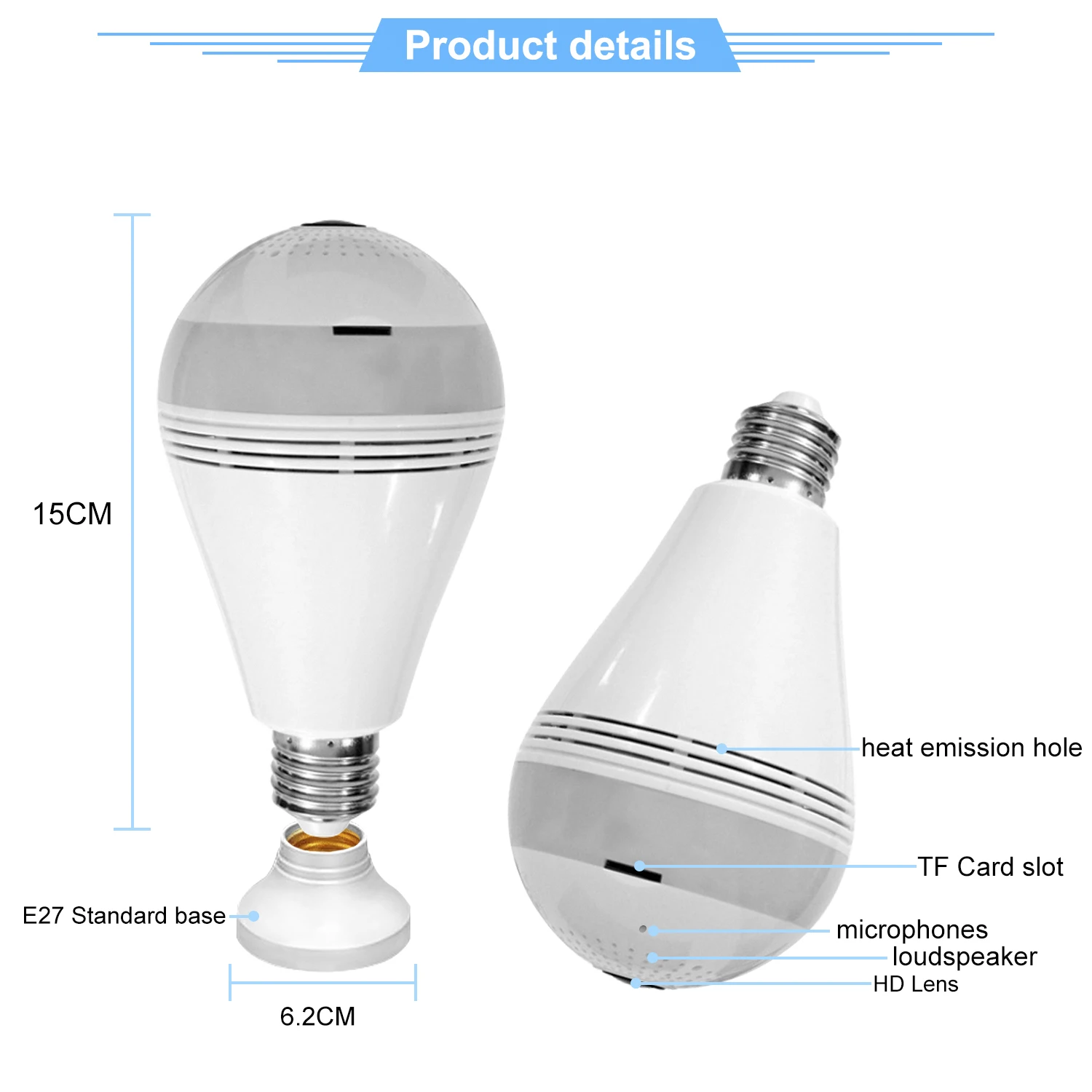 V380 Wifi Light Bulb  Panoramic Camera 1080p Hd Lamp Holder Home Security Wireless Spotlight Camera