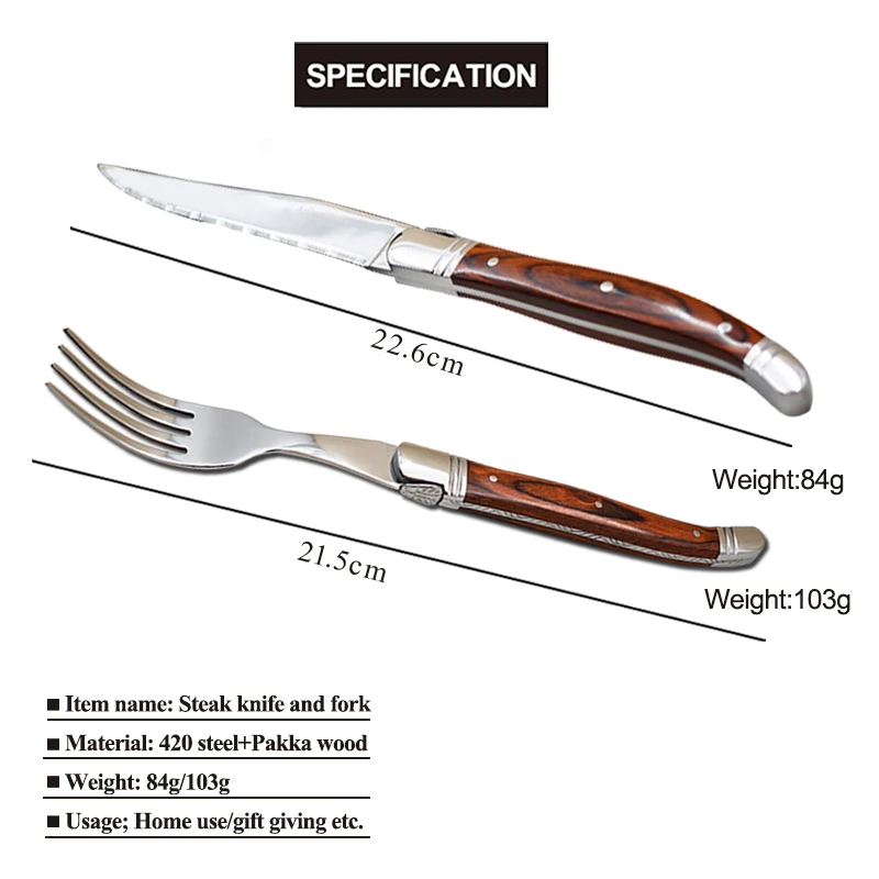 Hot selling Laguiole kitchen accessories wooden handle cutlery set flatware set 2 pcs with simple  packing box