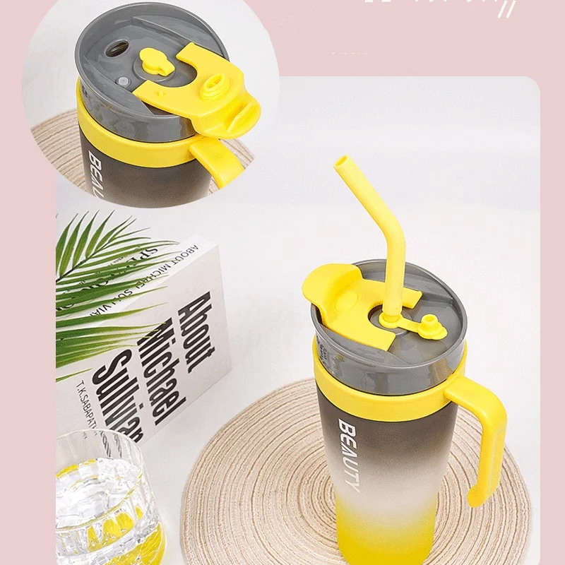 Gradient Frosted Straw Dual-Drinking Large-Capacity Plastic Cooler Cup 3pcs Car-Mounted Water Bottle 3 in 1 Set For Gym