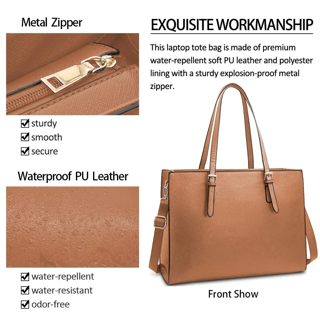 Factory Custom Logo Laptop Bag for Women Waterproof Lightweight Leather 15.6 Inch Computer Tote Bag Business Office Briefcase
