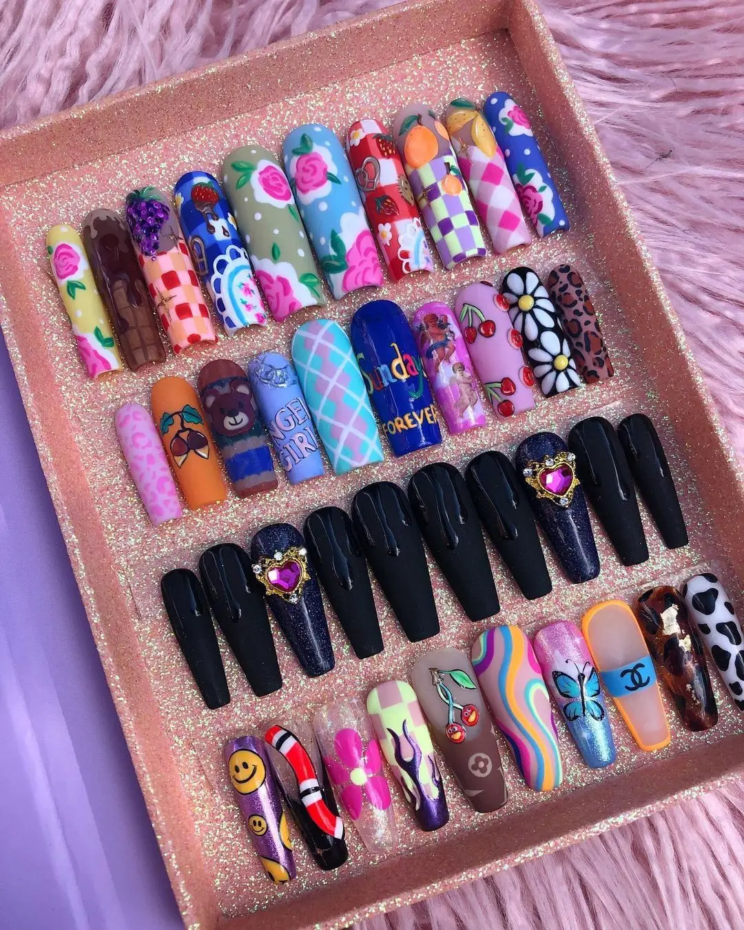 Wholesale 3D Nail Art Pre Design Bride False Nails Tips Back Glue Press On Nail Tips Artificial Fingernails with custom box