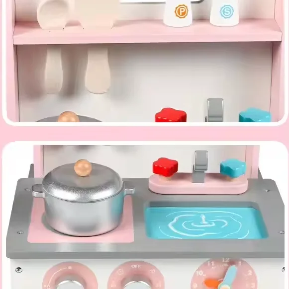 Hot Sell Wooden folding kitchen stove children baby parent-child play house learn to cook interactive educational toys For kids