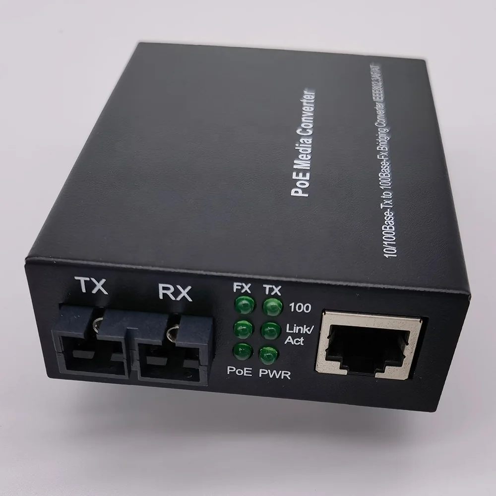 Fiber PoE Media Converter 10/100Base-Tx to 100Base-Fx, Single Mode, 20-80Km, Duplex SC 100M PoE Ethernet Media Converter