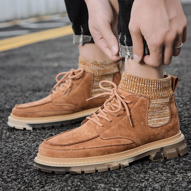 2020 зимние ботинки, мужские повседневные Высококачественные ботинки, коричневая хлопковая обувь, модные кроссовки